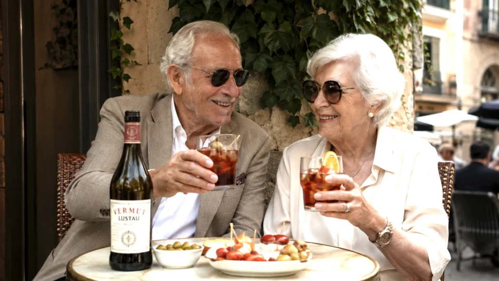 Una pareja de gente mayor, bebiendo vermut en Roma.