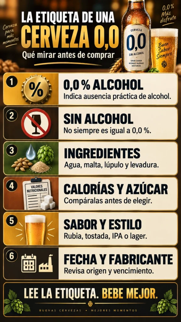 Infografía de cómo seleccionar una cerveza sin alcohol.